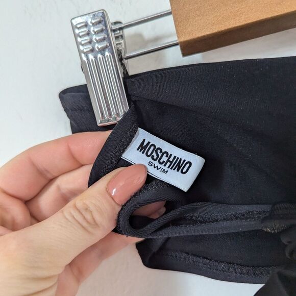 MOSCHINO Swim black embroidered white smiley face bandeau top bottoms bikini set - Picture 4 of 11